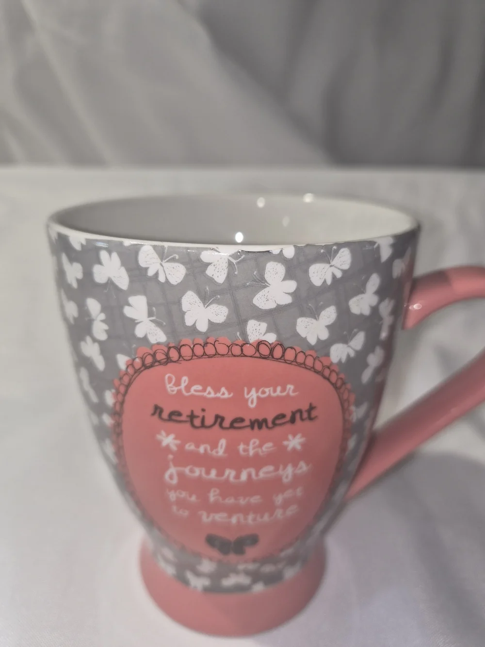 Retirement Butterfly Accent Mug in Gray & Pink